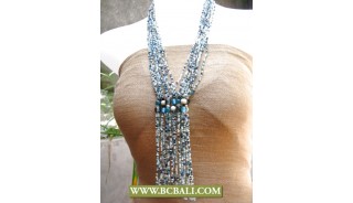Fashion Necklace Long Braided Beads Glass Pendant